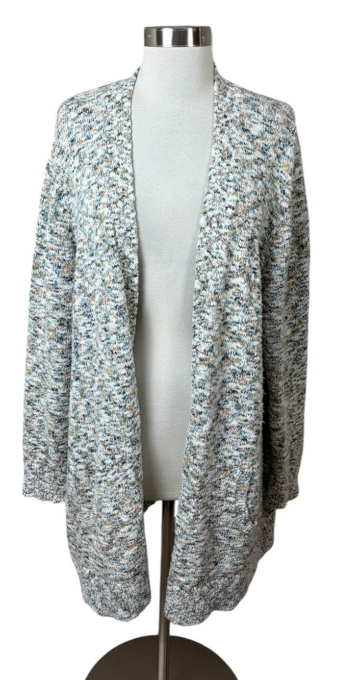 L.L.Bean Marled Green Gold 100% Cotton Open Cardigan Sweater Size 3X Pockets